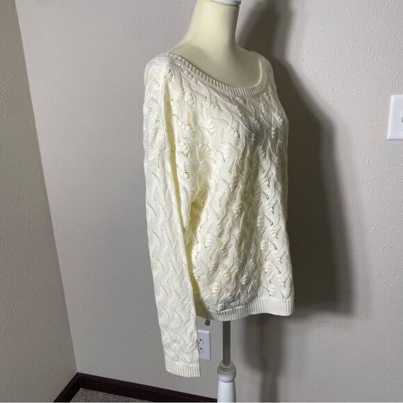 Andree by Unit White Knit Crochet Wide Scoop Neck Sweater Women's Size Large - Picture 12 of 16